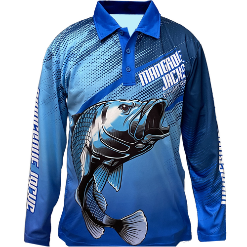 Mangrove Jacks Fishing Shirt Barramundi Blue Size S